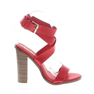 Lulus Red Ankle-Wrap Block Heel Sandals | Size 7 | Statement Heels
